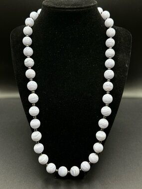Vintage MILOR Italy Sterling 925 Crazy Blue Lace Agate 12 mm Beads Necklace 24”